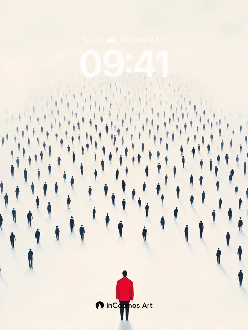 Solitary Red Figure Wallpaper with Infinite Crowd