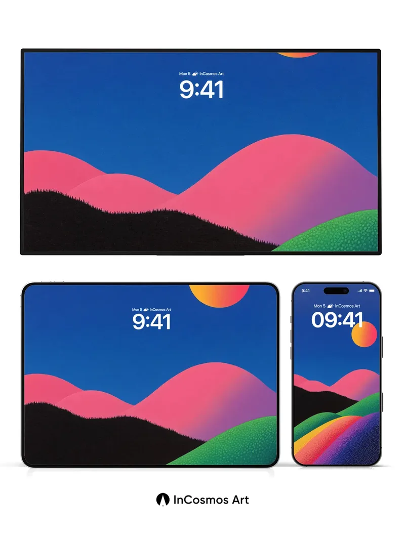 Surreal Horizon Wallpaper with Polka-Dot Terrain