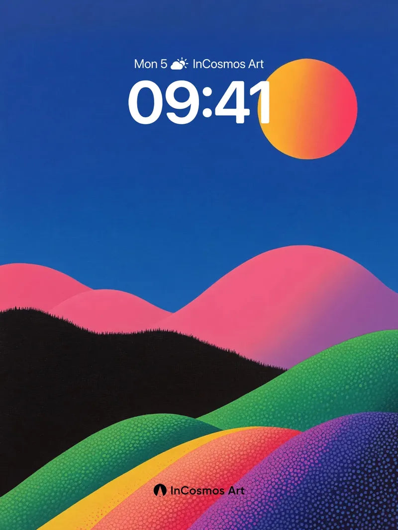 Surreal Horizon Wallpaper with Polka-Dot Terrain