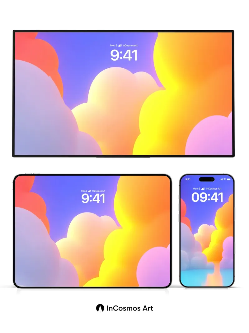 Luminous Cloudscape Wallpaper with Rainbow Reflections