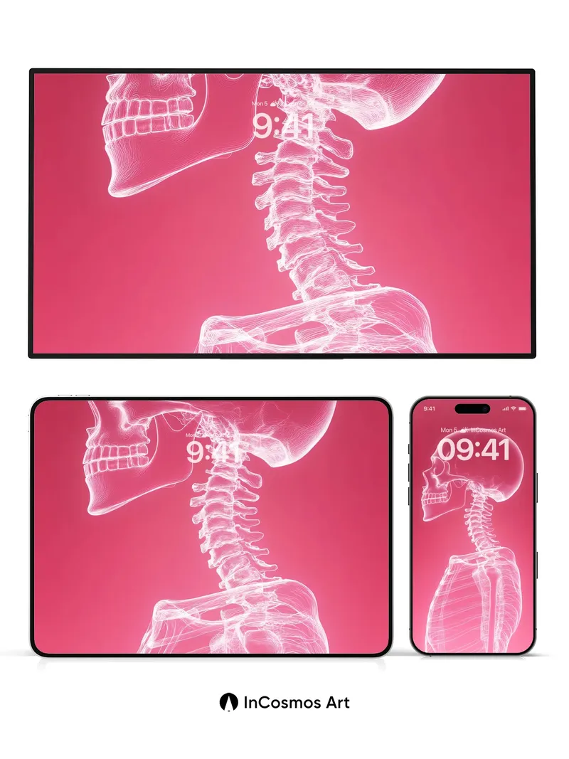 Crimson Veil Wallpaper with Skeletal Luminescence