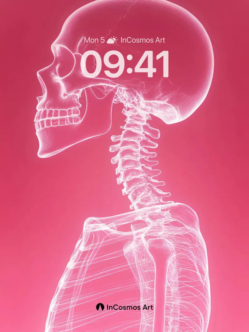 Crimson Veil Wallpaper with Skeletal Luminescence