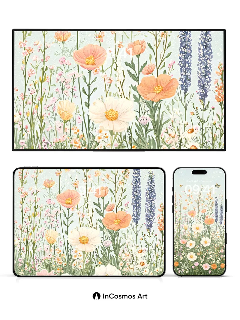 Serene Meadow Wallpaper with Fluttering Wings