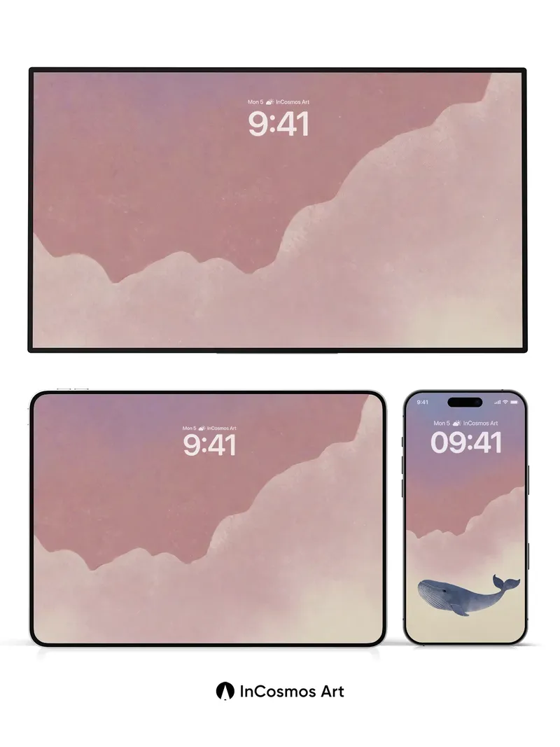 Floating Whale Wallpaper in Pastel Skies