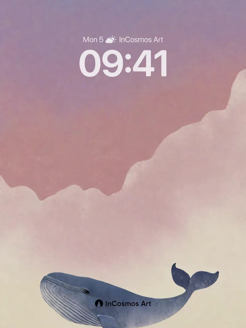 Floating Whale Wallpaper in Pastel Skies