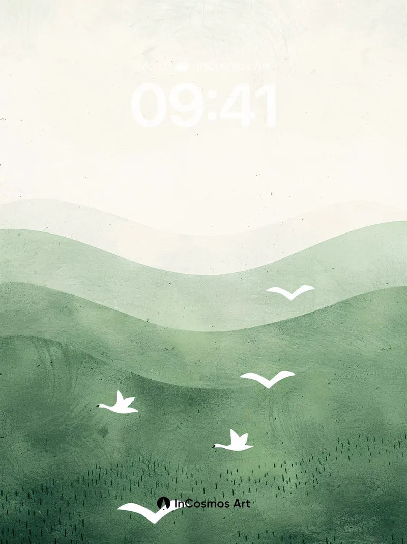 Mist and Mountain Background with Silent Birds wallpaper for iPhone, iPad & Mac