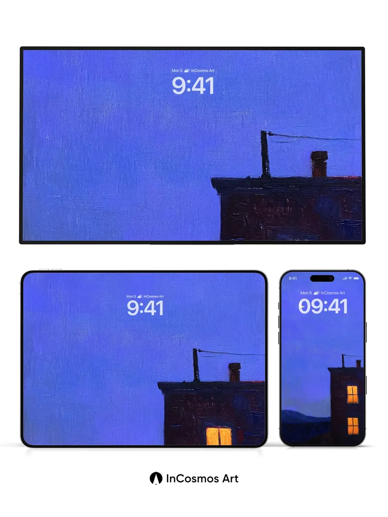 Crescent Hush Wallpaper with Warm Windows