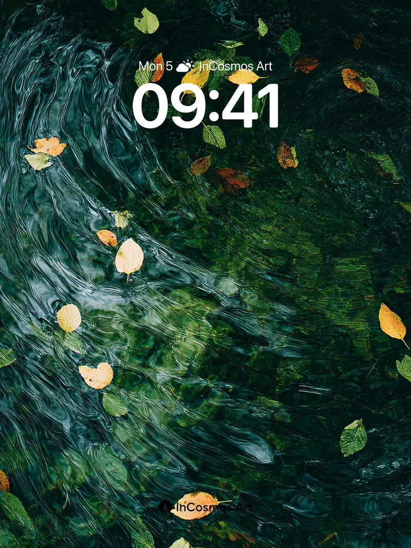 Autumn Whispers Wallpaper with Floating Leaves