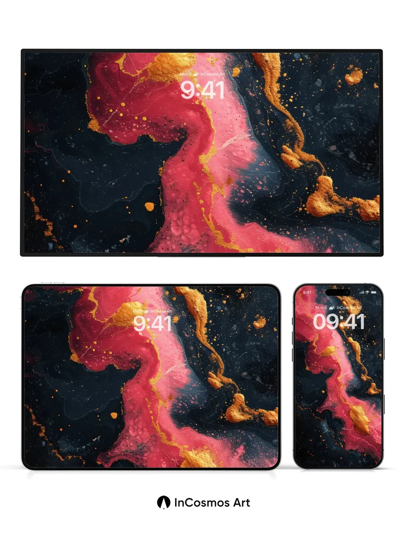 Crimson Veil Wallpaper with Golden Ash Trails