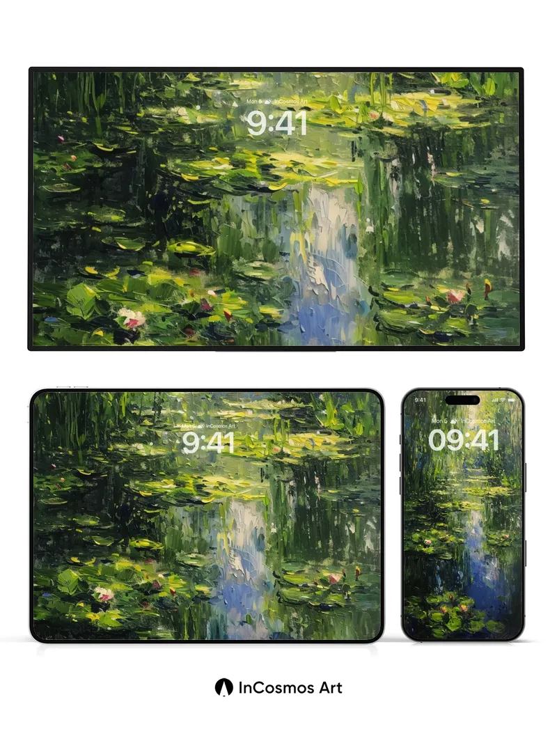 Luminous Water Garden Wallpaper with Monet Touch