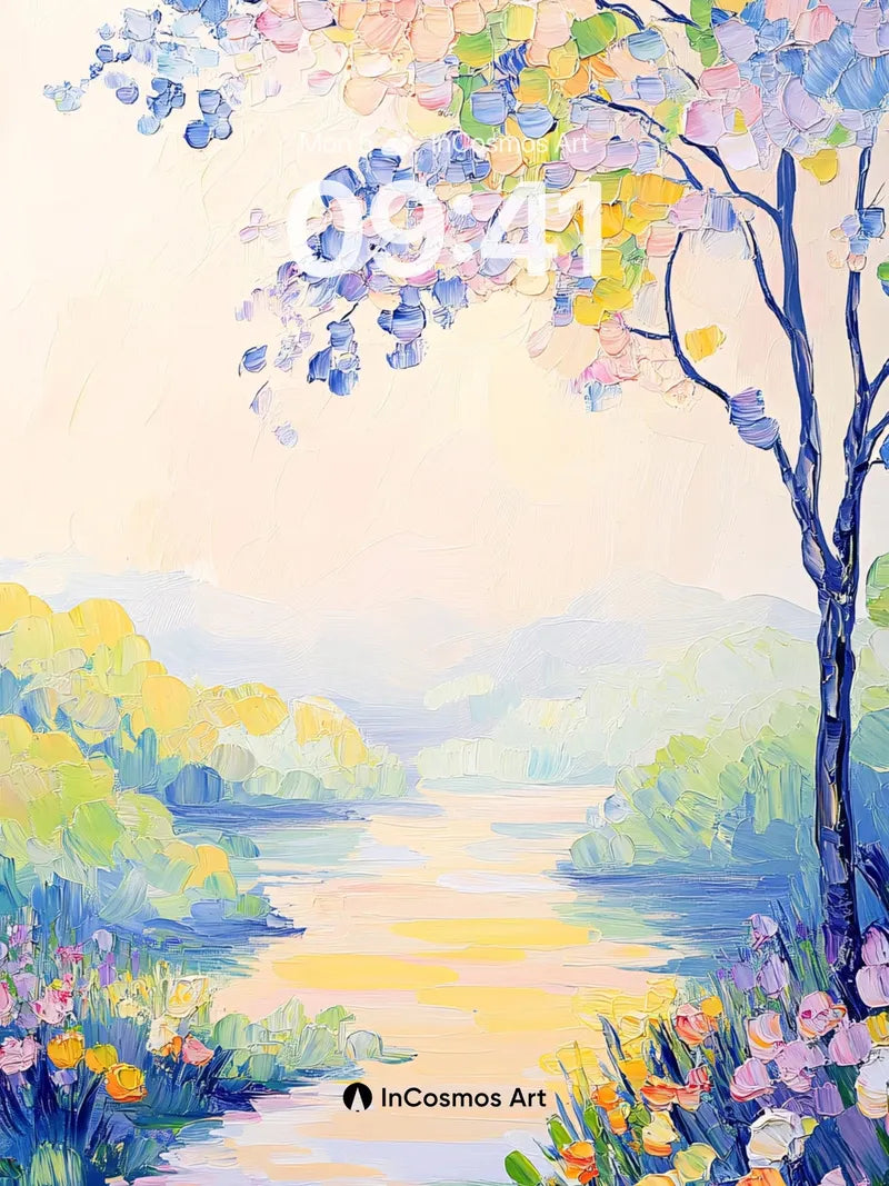 Serene Riverlight Wallpaper with Blossom Canopy