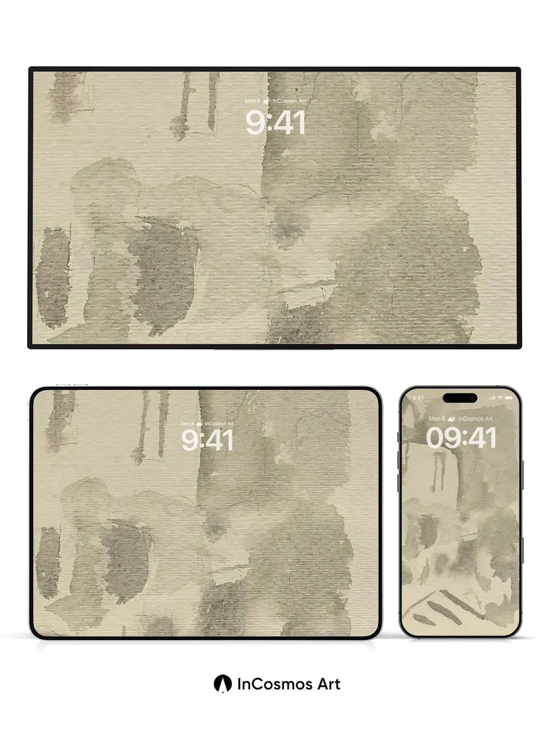 Muted Ink Wash Wallpaper with Floating Shadows