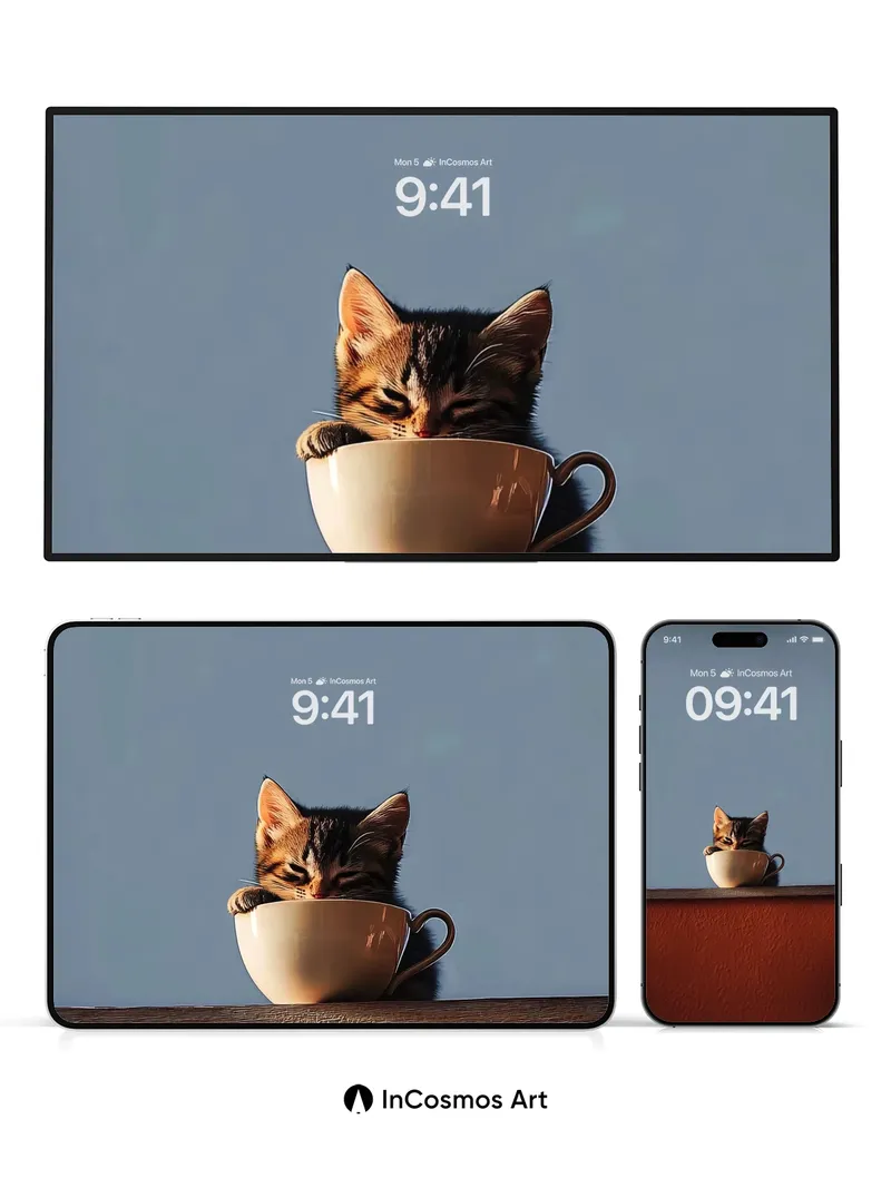 Whispering Kitten Wallpaper with Ceramic Embrace