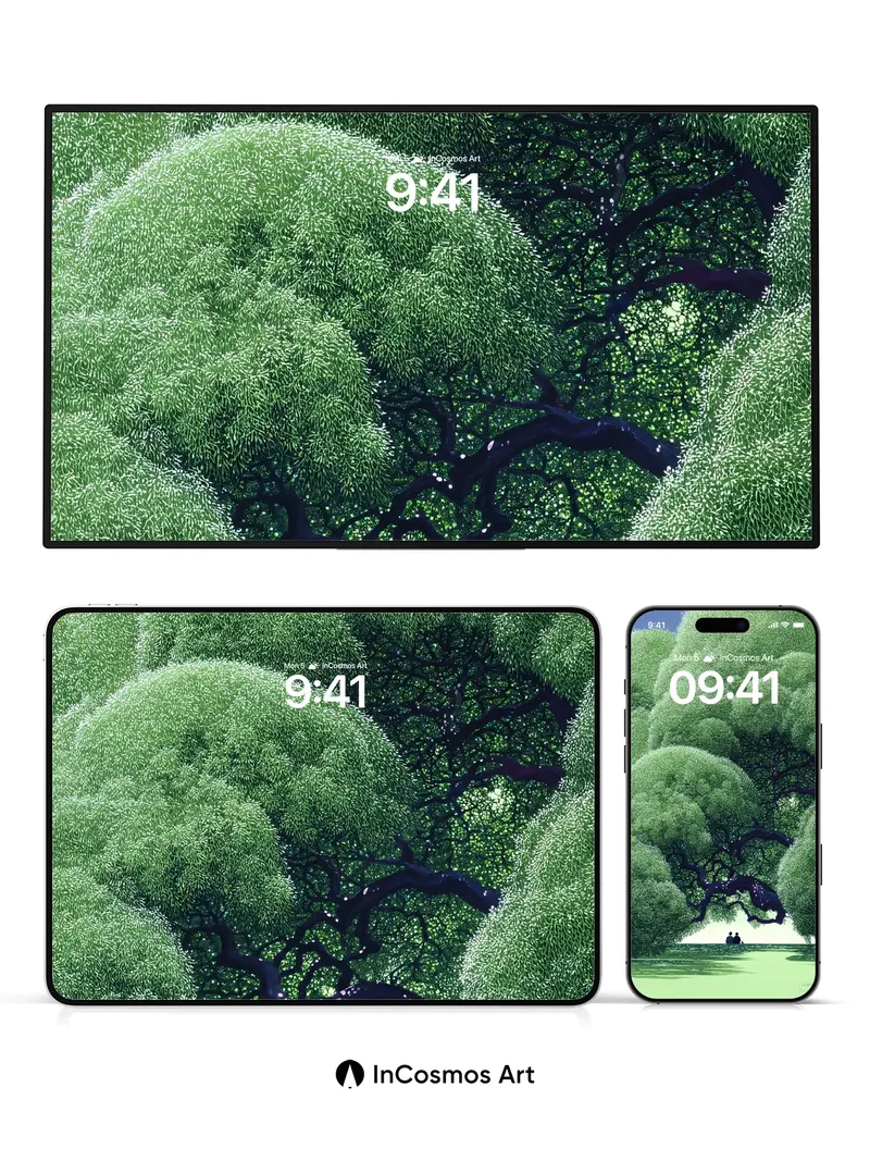 Whispering Canopy Wallpaper with Silent Figures