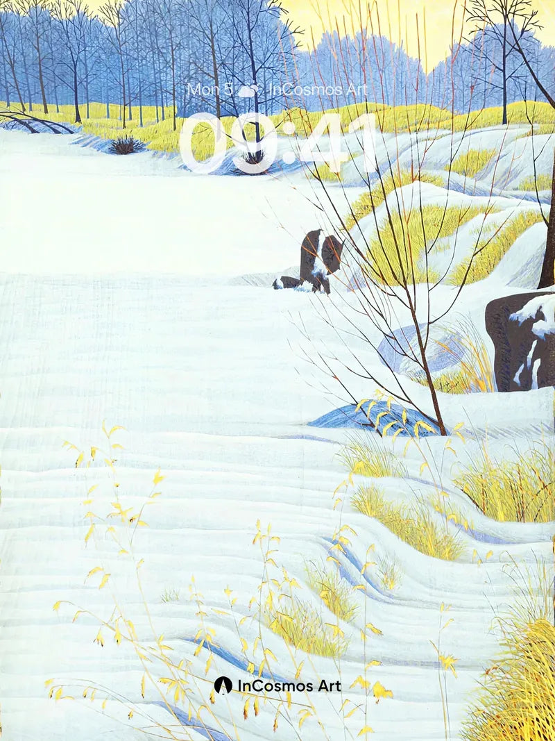 Serenity Snowdrift Wallpaper with Golden Grass Whispers