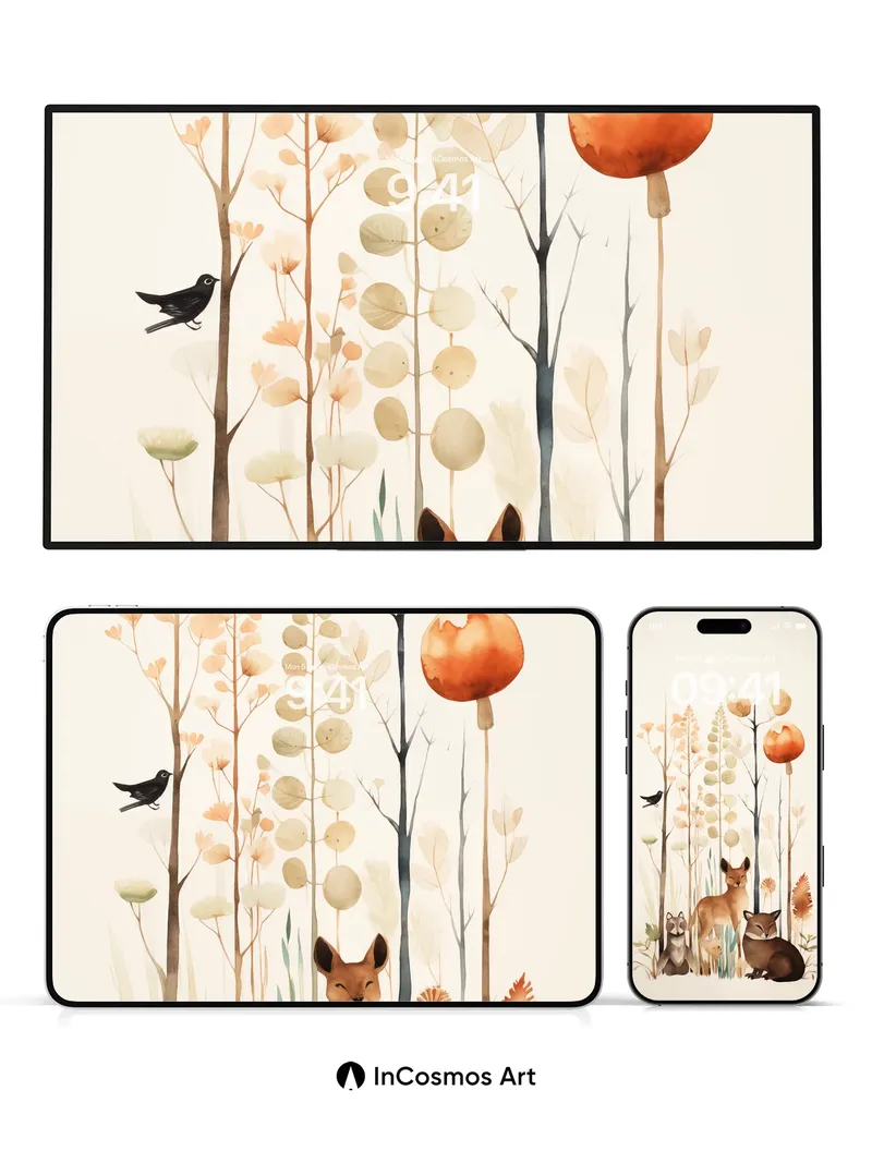 Serenity Woodland Wallpaper with Whispering Fawns