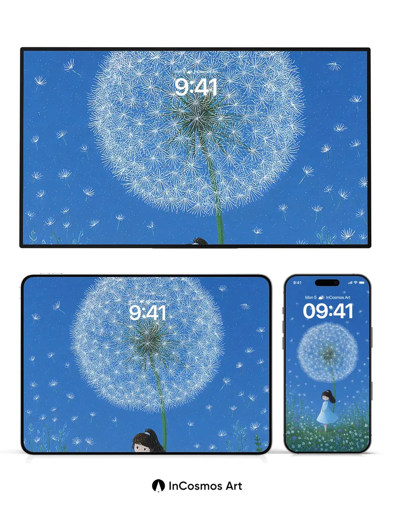 Whispering Dandelion Wallpaper with Starlight Seeds