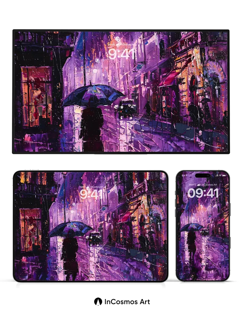 Velvet Rain Wallpaper with Neon Reflections