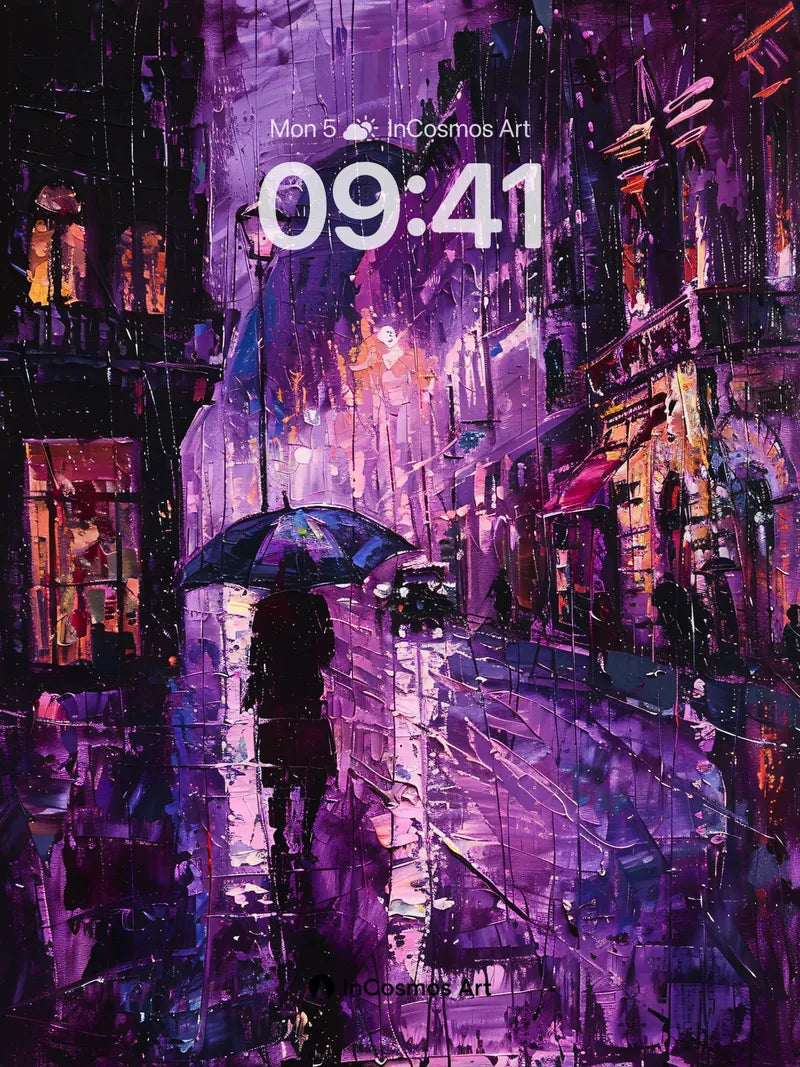 Velvet Rain Wallpaper with Neon Reflections