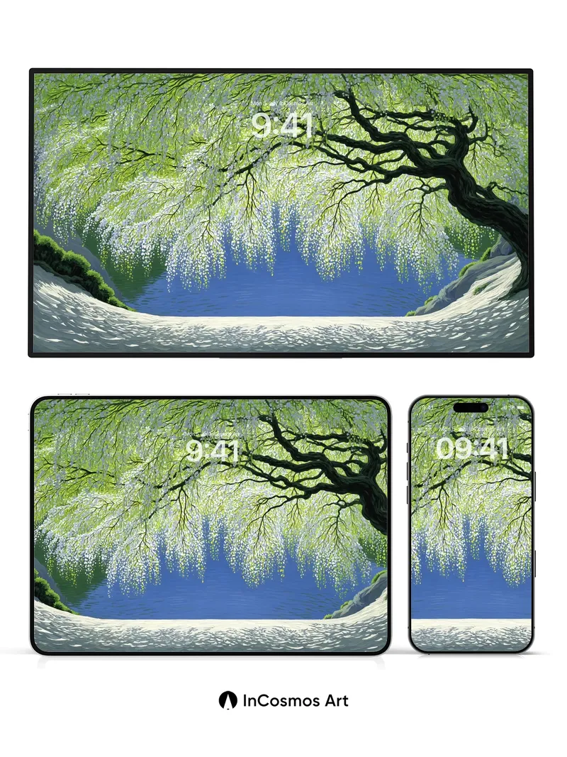 Serenity Weeping Willow Wallpaper with Silver Light