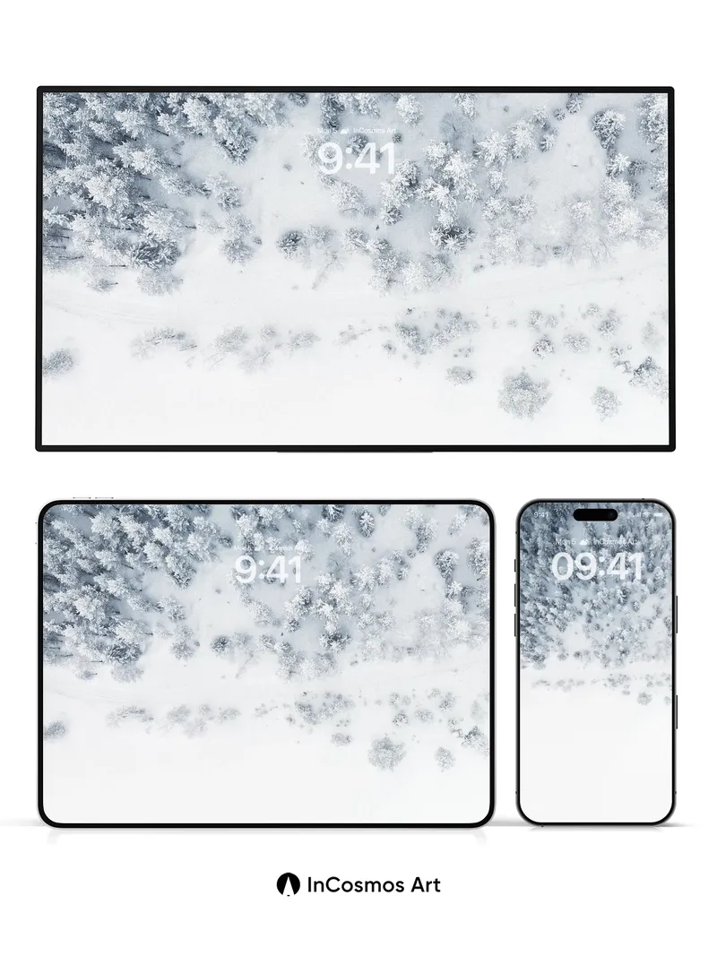 Silent Frost Wallpaper with Snow-Clad Pines