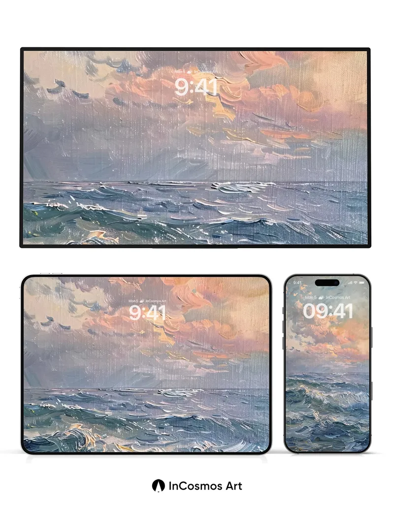 Storm's Breath Ocean Wallpaper with Impressionist Waves