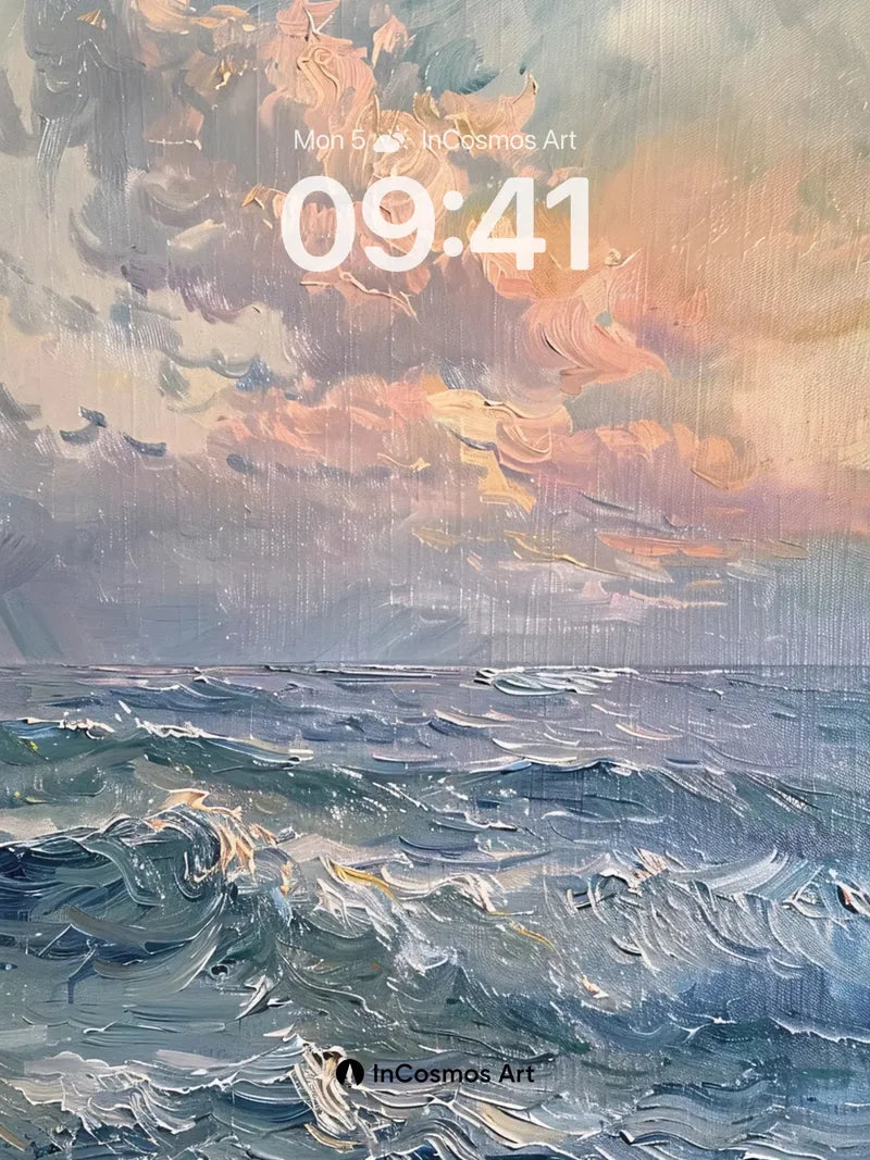 Storm's Breath Ocean Wallpaper with Impressionist Waves