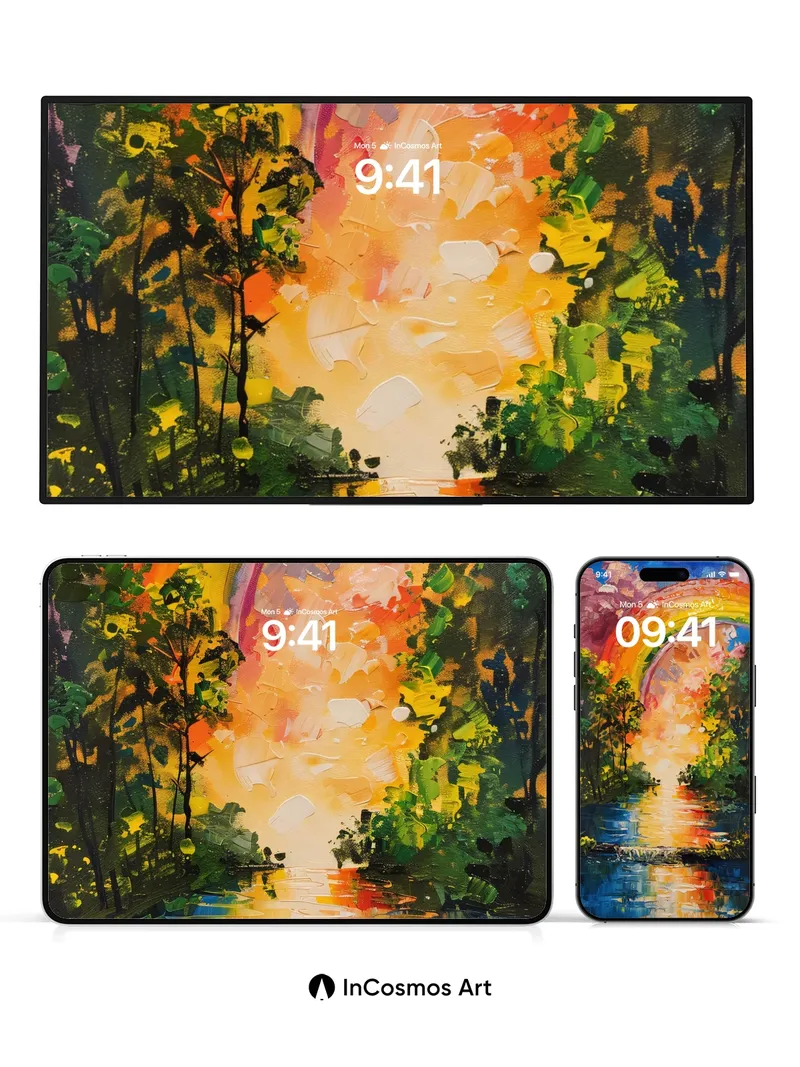 Rainbow Mirage Wallpaper with River Reflections