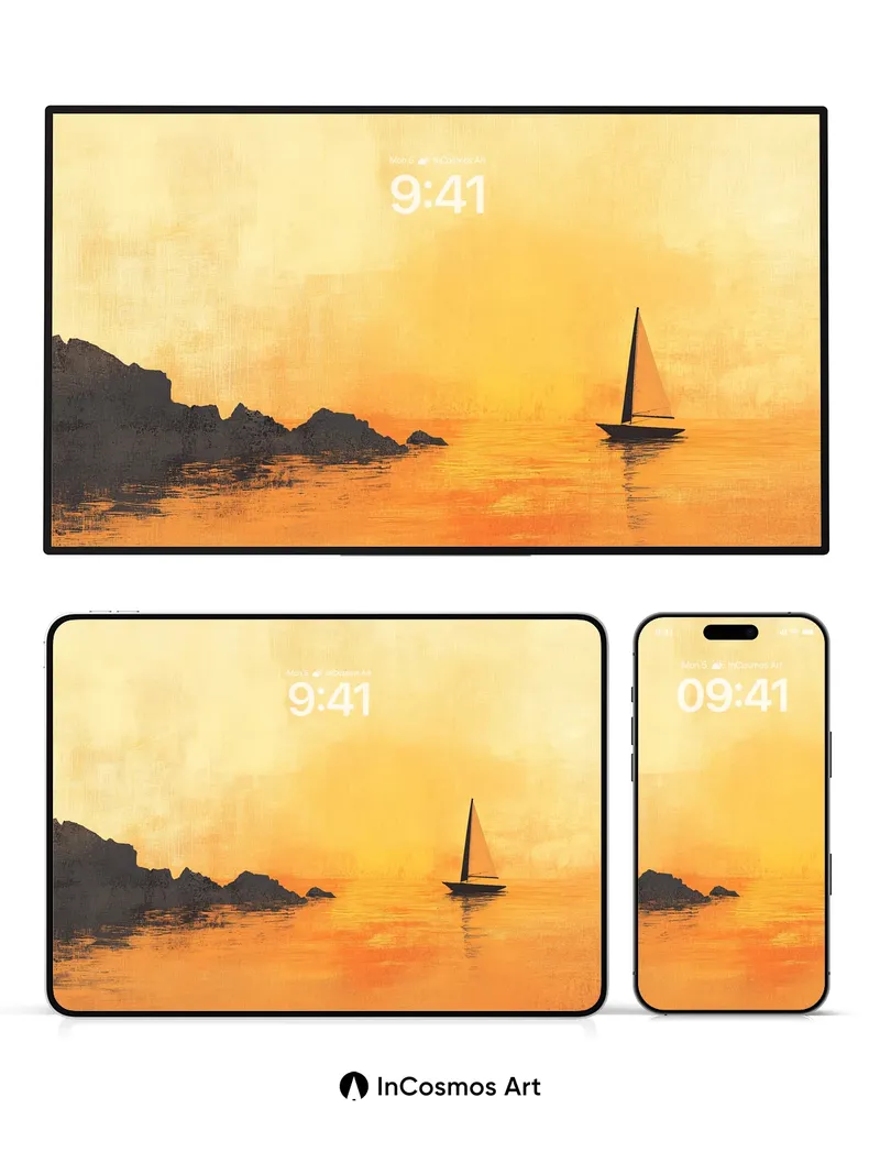 Golden Hush Sailboat Wallpaper with Sunset Veil