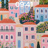 Whimsical Village Wallpaper with Flowered Steps wallpaper for iPhone, iPad & Mac