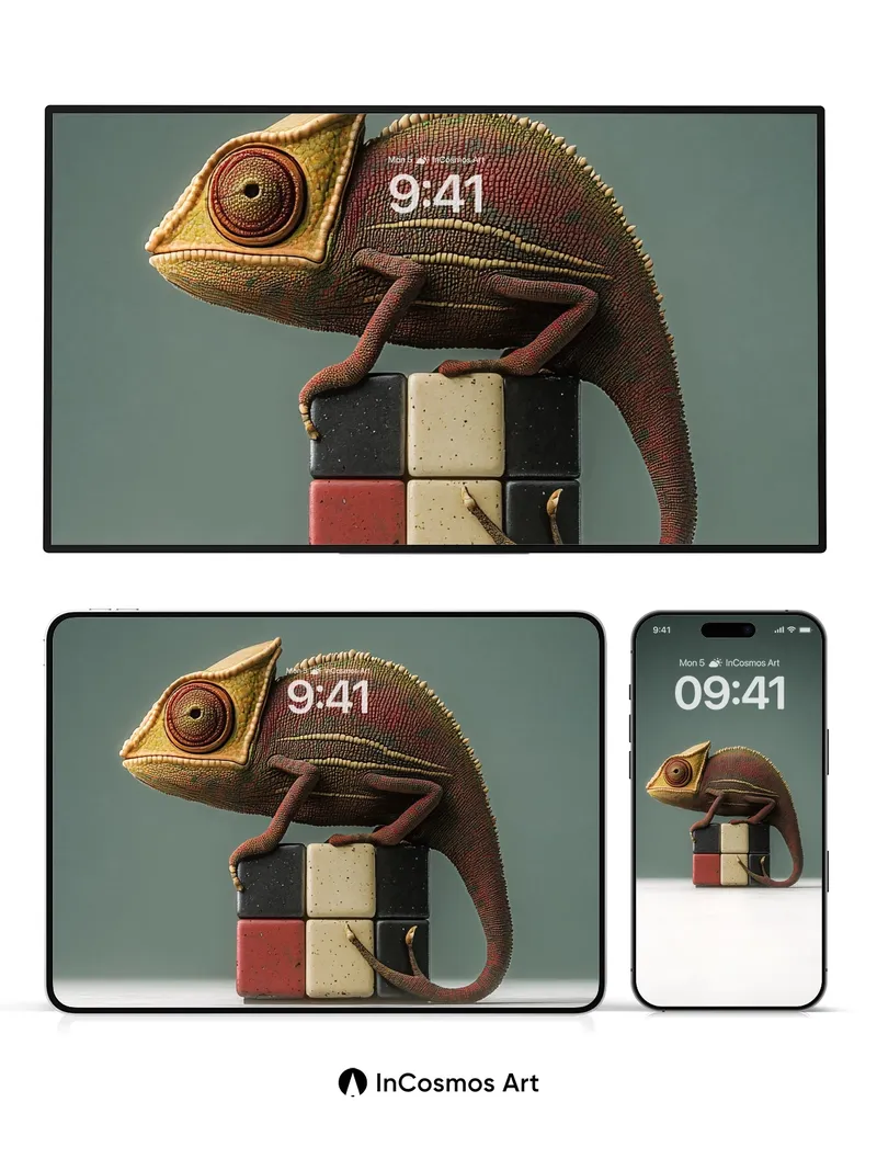 Chameleon Stillness Wallpaper with Cubic Geometry