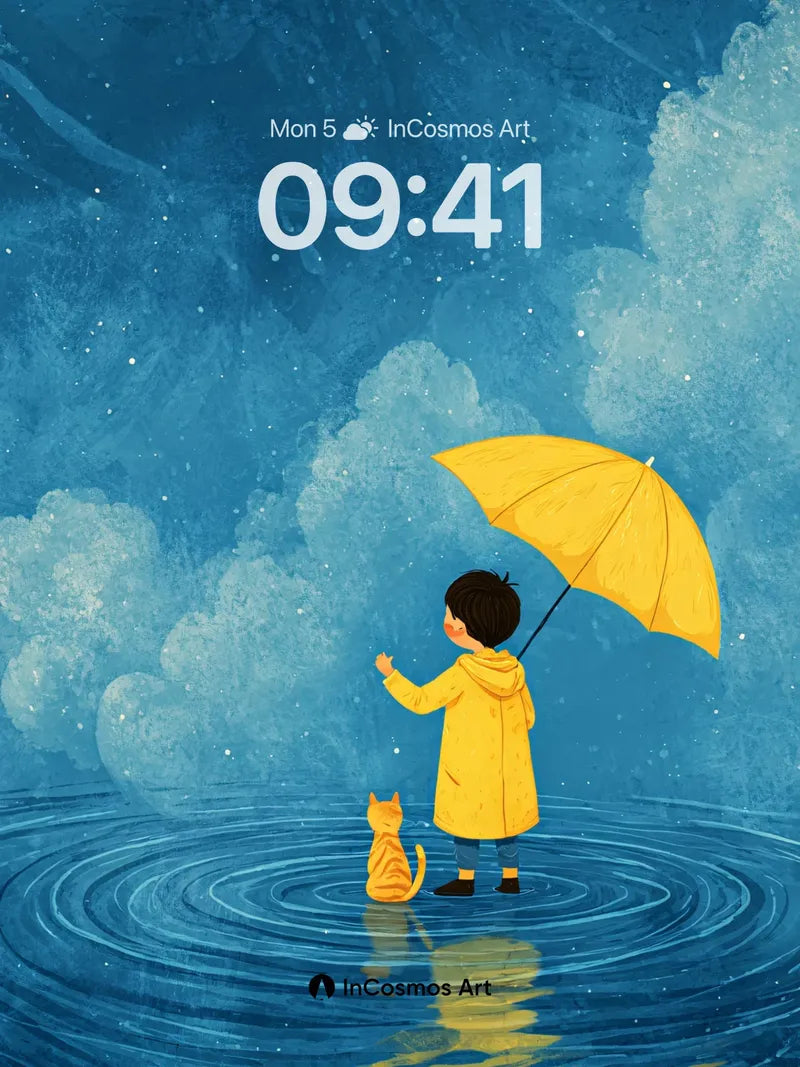 Quiet Rainy Night Wallpaper with Yellow Umbrella wallpaper for iPhone, iPad & Mac