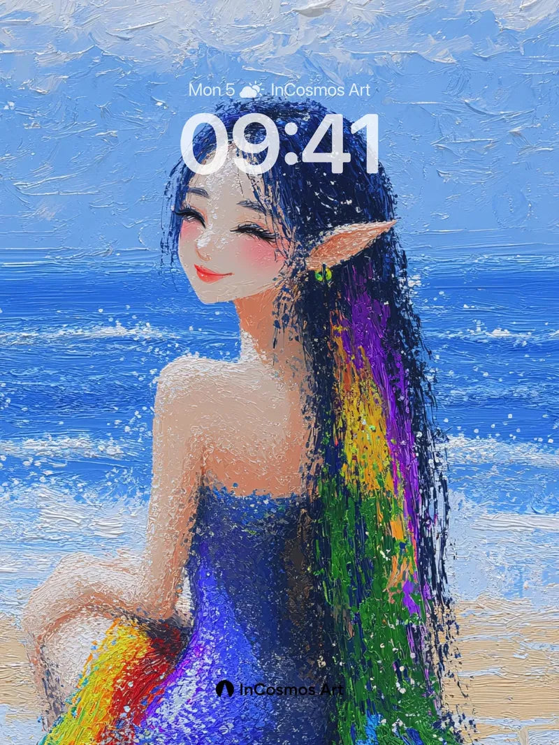 Rainbow Tides Wallpaper with Ethereal Elf wallpaper for iPhone, iPad & Mac