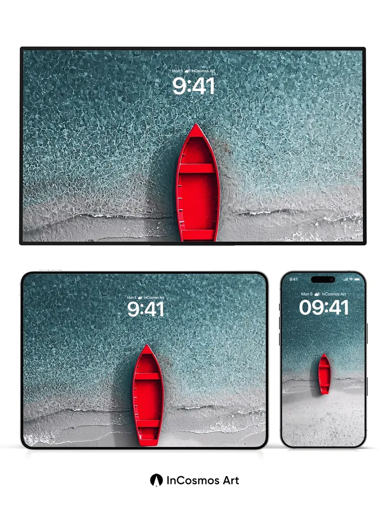 Serenity Red Boat Wallpaper with Crystal Water