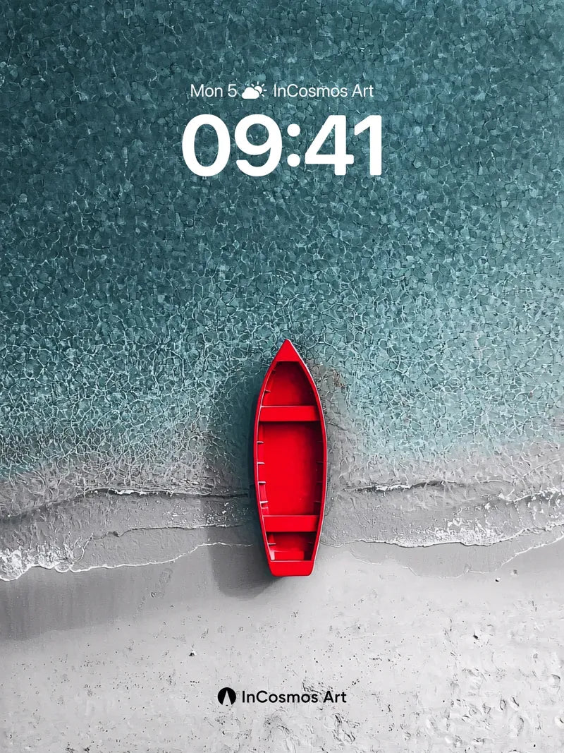 Serenity Red Boat Wallpaper with Crystal Water