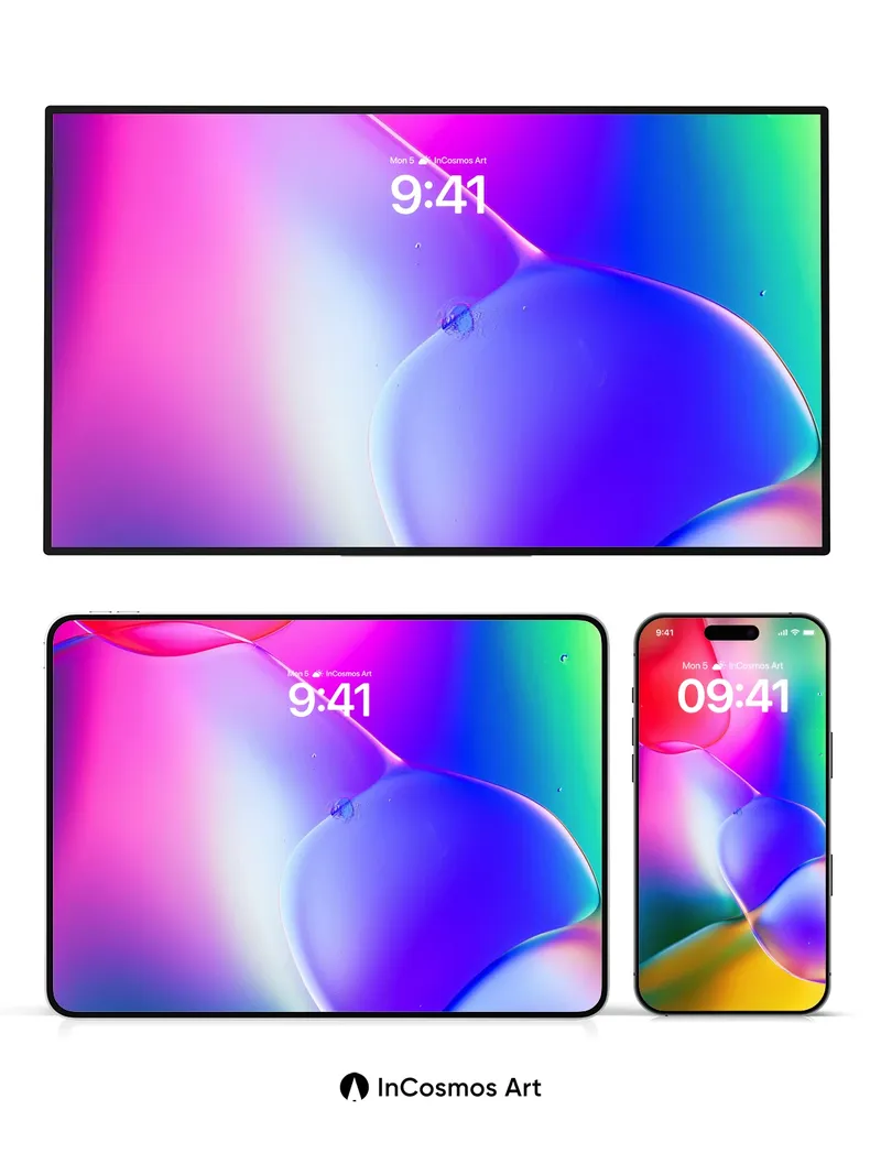 Luminous Fluid Wallpaper with Rainbow Sheen