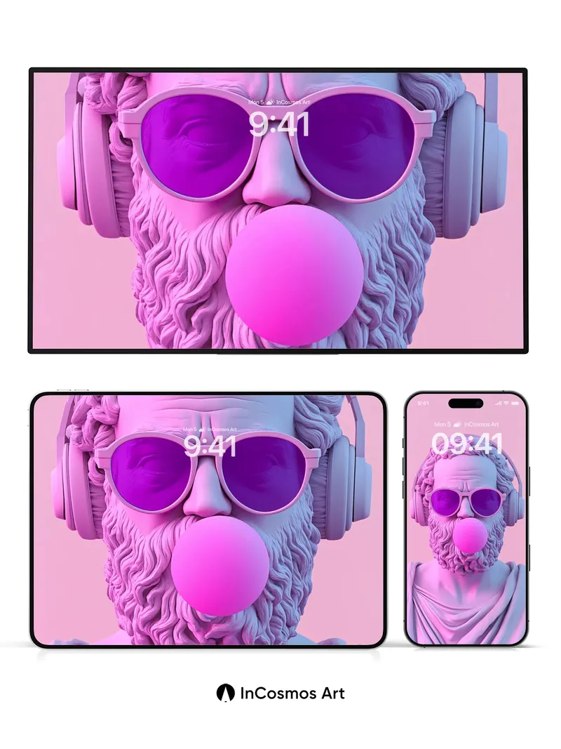 Surreal Statuary Wallpaper with Bubblegum Pop