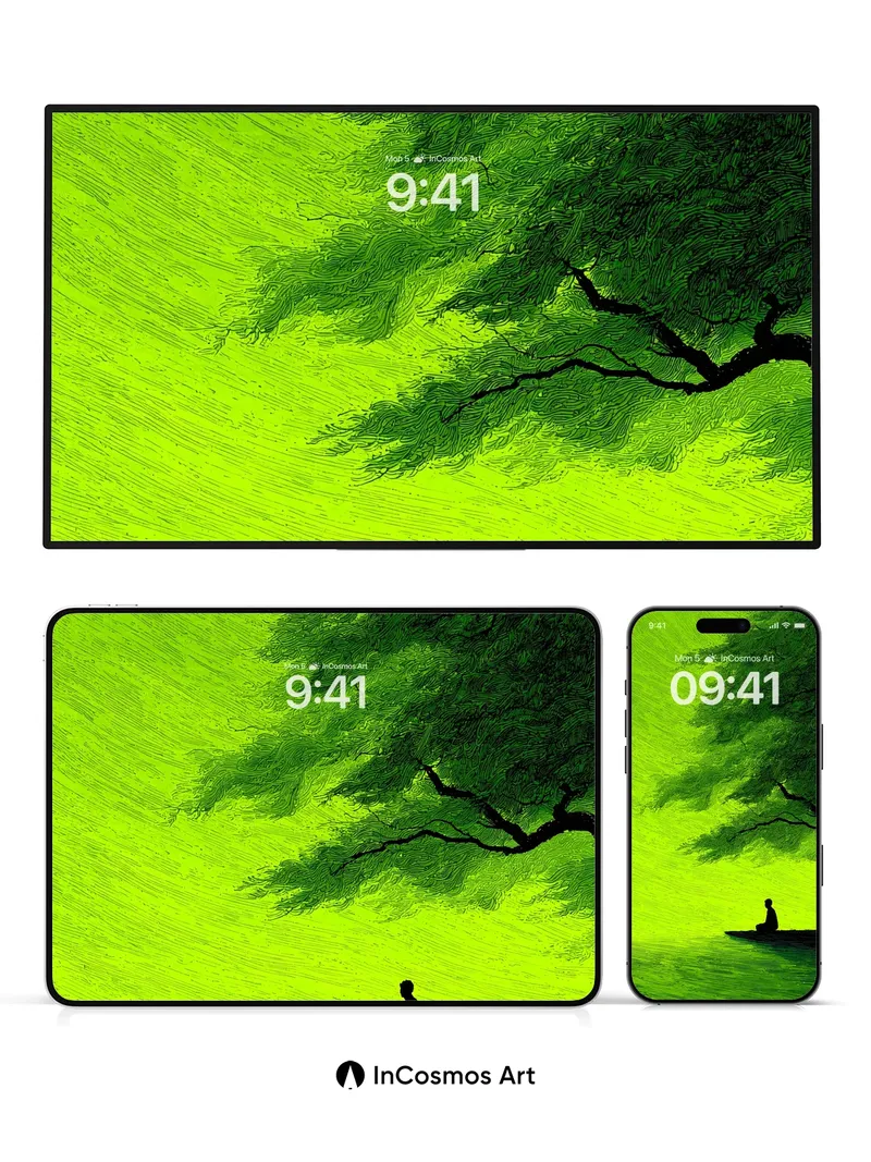 Serenity Under Canopy Wallpaper with Luminous Green Hues