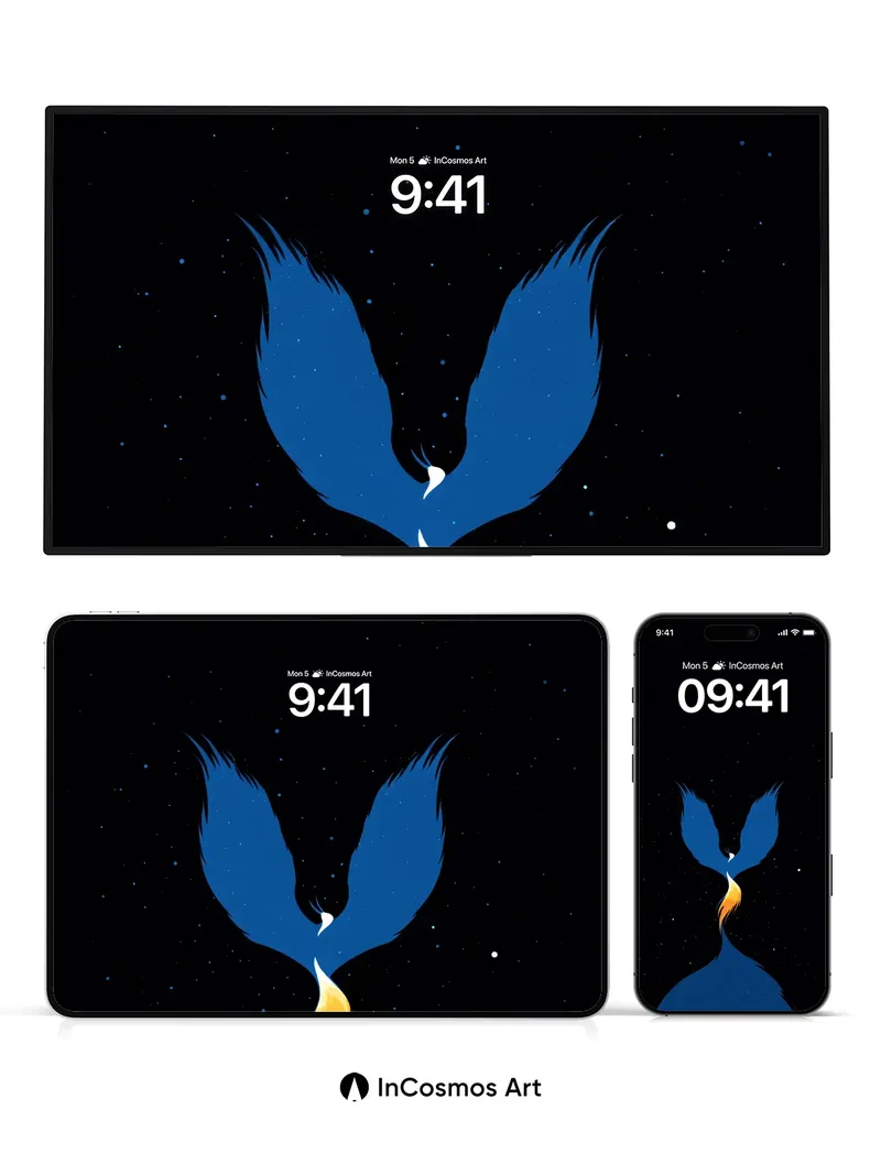 Cosmic Flame Wallpaper with Twin Wings