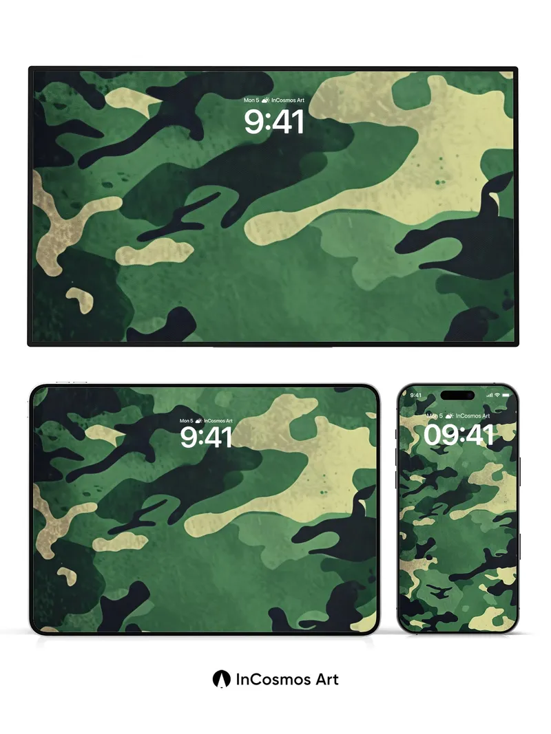 Forest Whisper Camouflage Wallpaper with Vintage Texture