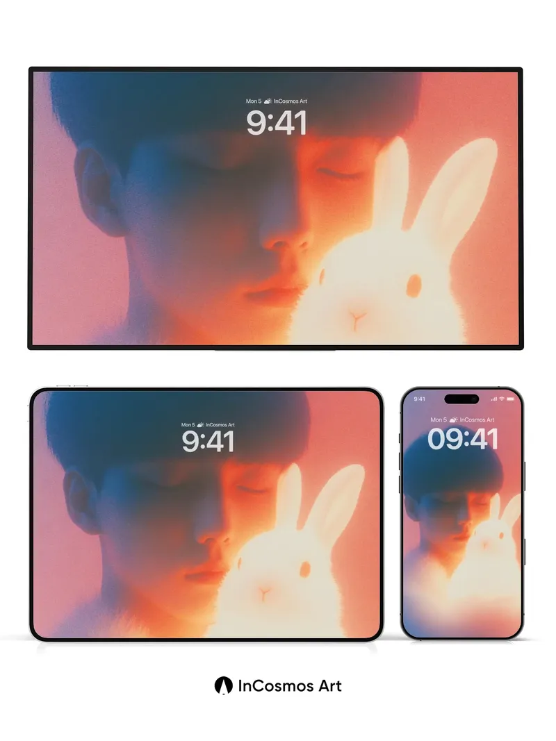 Serene Hush Wallpaper with Luminous Bunny