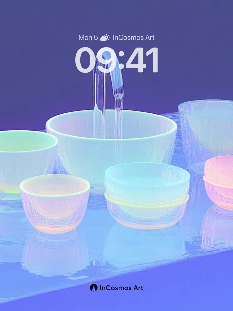 Luminous Stillness Wallpaper with Floating Bowls