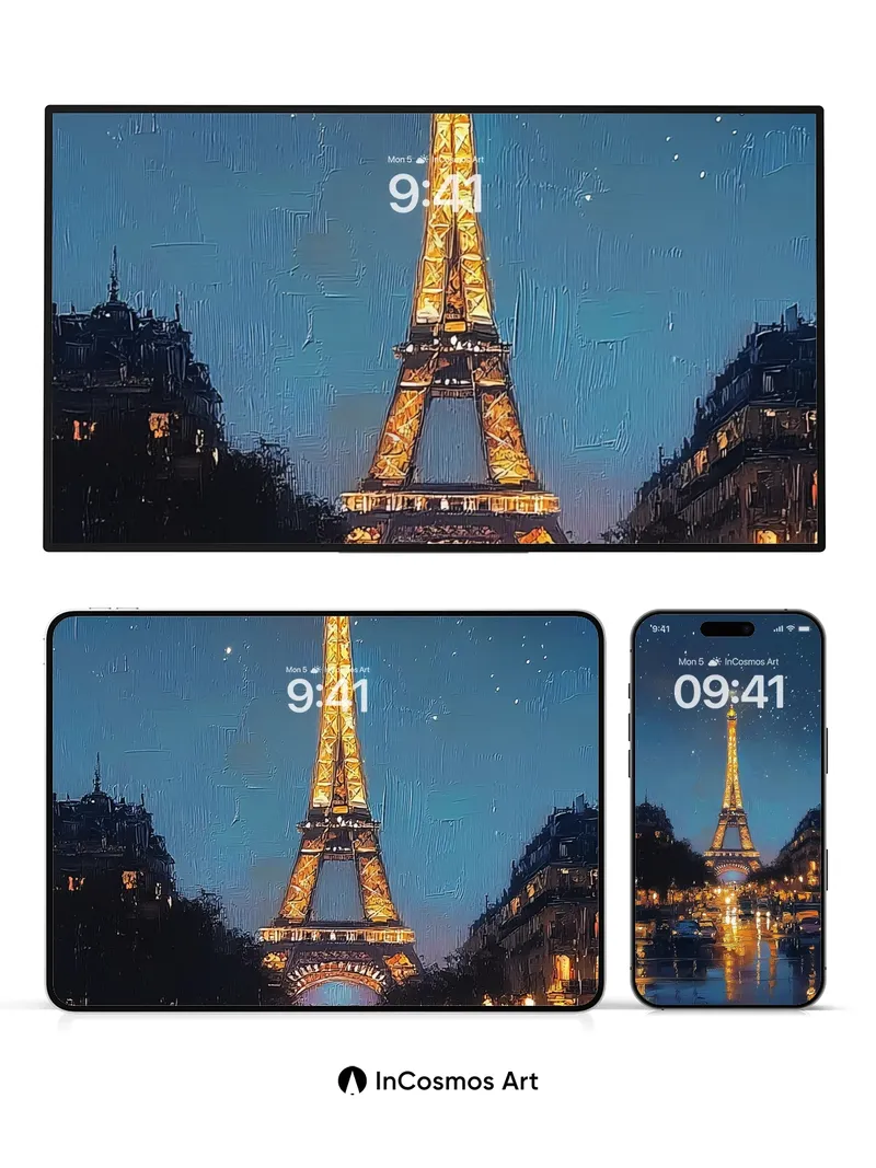 Starry Iron Lattice Wallpaper with Wet Reflections