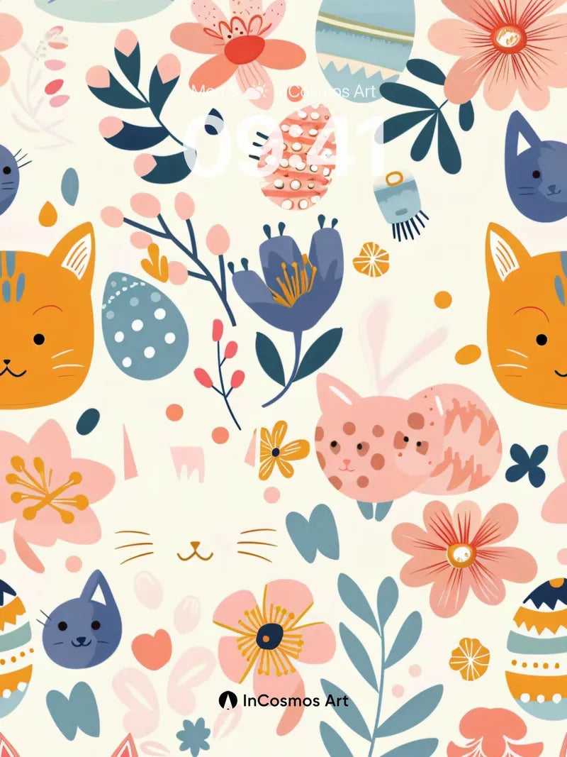 Whimsical Kitty Garden Wallpaper with Easter Eggs wallpaper for iPhone, iPad & Mac