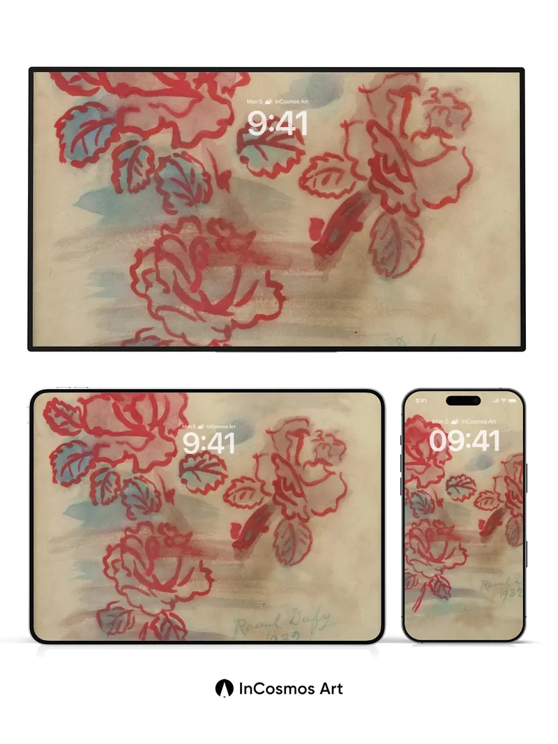 Whispering Roses Wallpaper with Faded Ink Lines