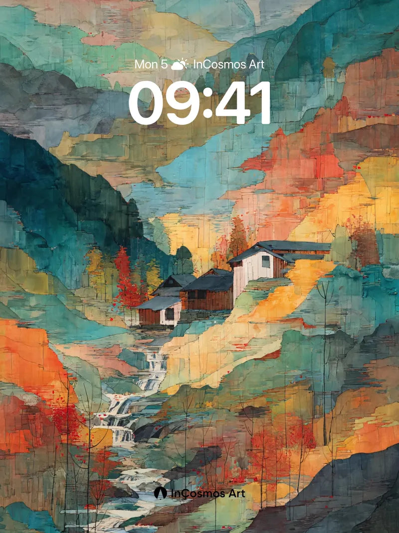 Autumn Echoes Wallpaper with Watercolor Mountains