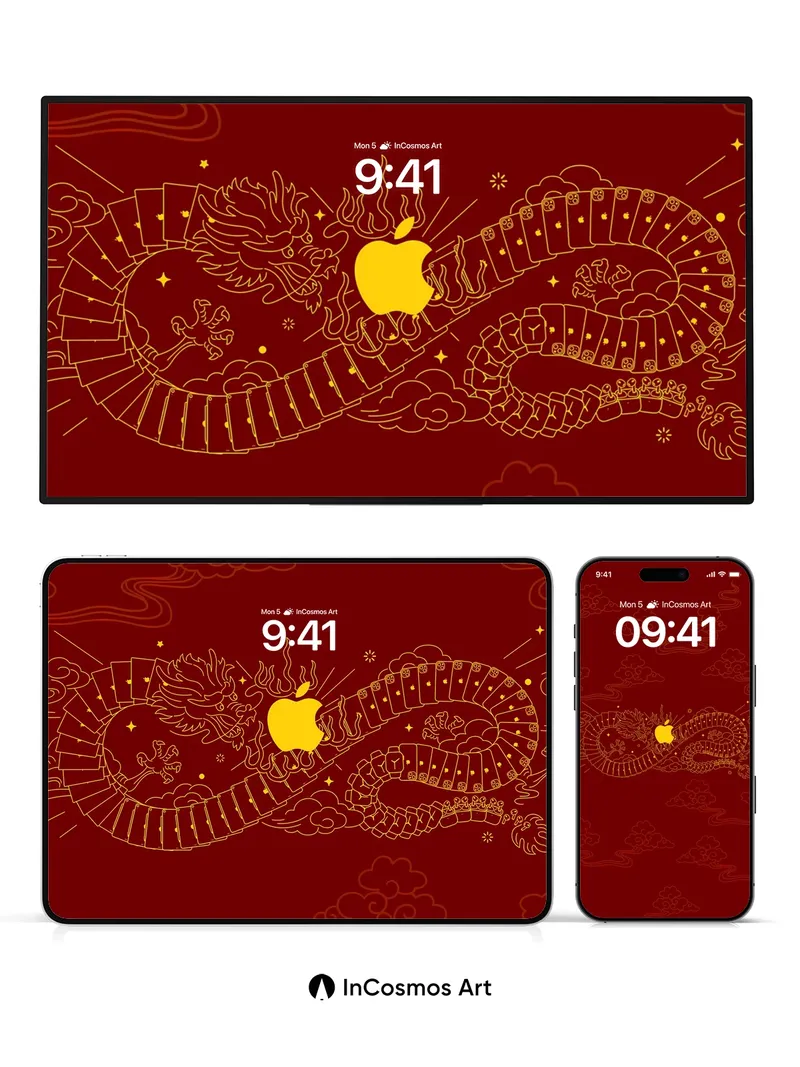 Golden Dragon Whisper Wallpaper with Apple Emblem