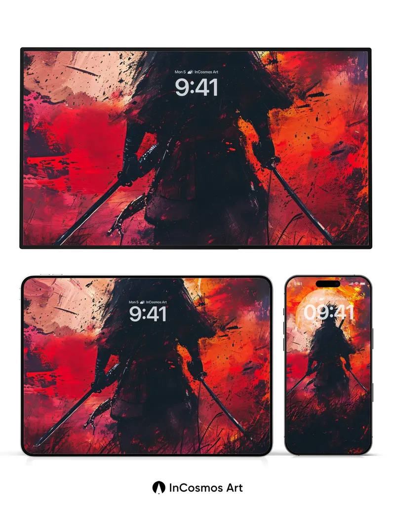 Crimson Eclipse Wallpaper with Warrior's Shadow