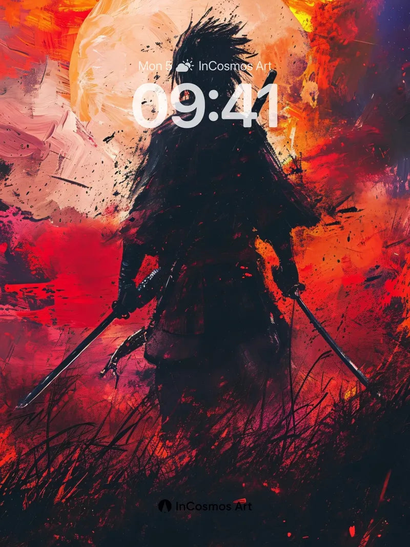 Crimson Eclipse Wallpaper with Warrior's Shadow