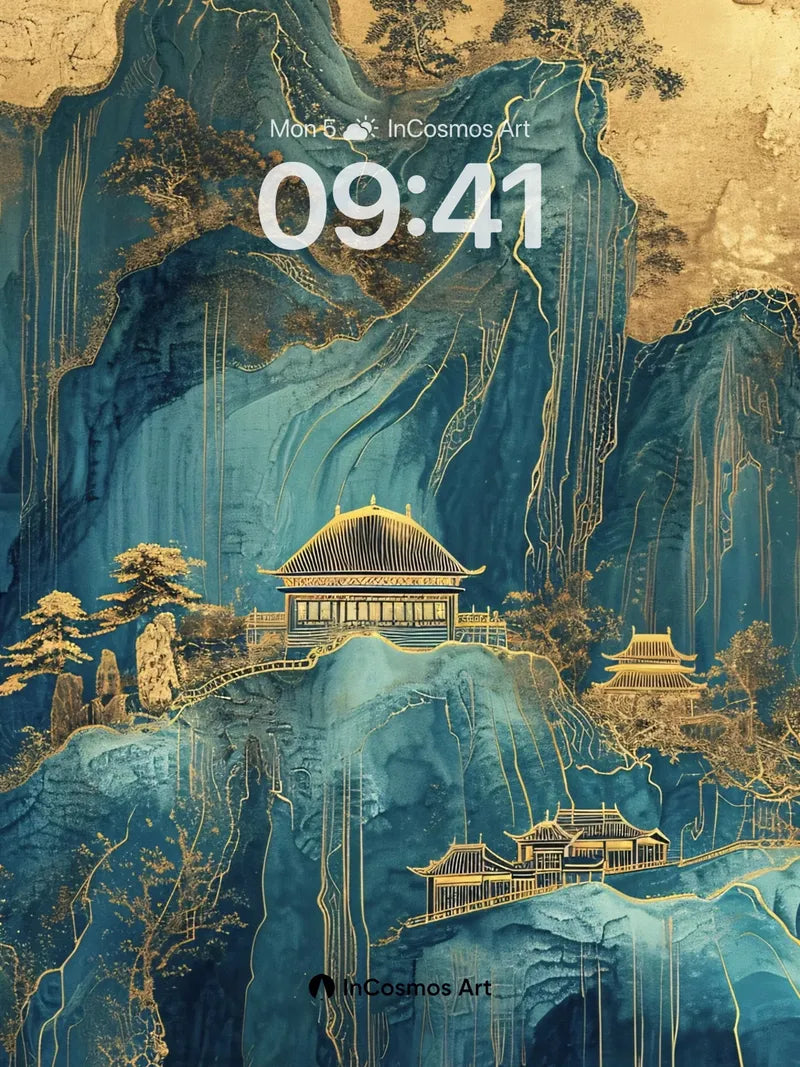 Golden Veil Mountain Wallpaper with Ancient Temples